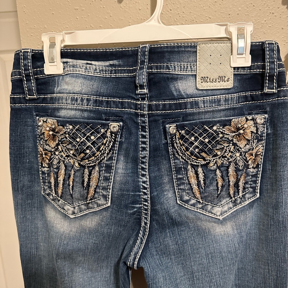 Miss Me Women's Blue Jeans with Gold Embroidery